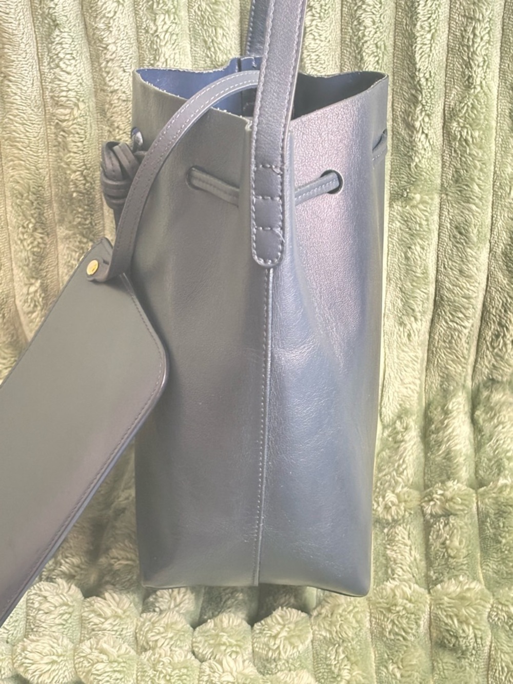 MANSUR GAVRIEL NAVY BLUE LEATHER MINI BUCKET BAG with WALLET - Picture 9 of 14